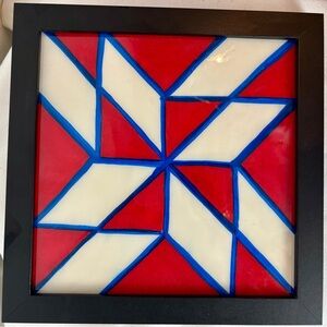 Hand‎ Painted Barn Quilt Pattern Americana, Resined, and Framed 9.25”x9.25”